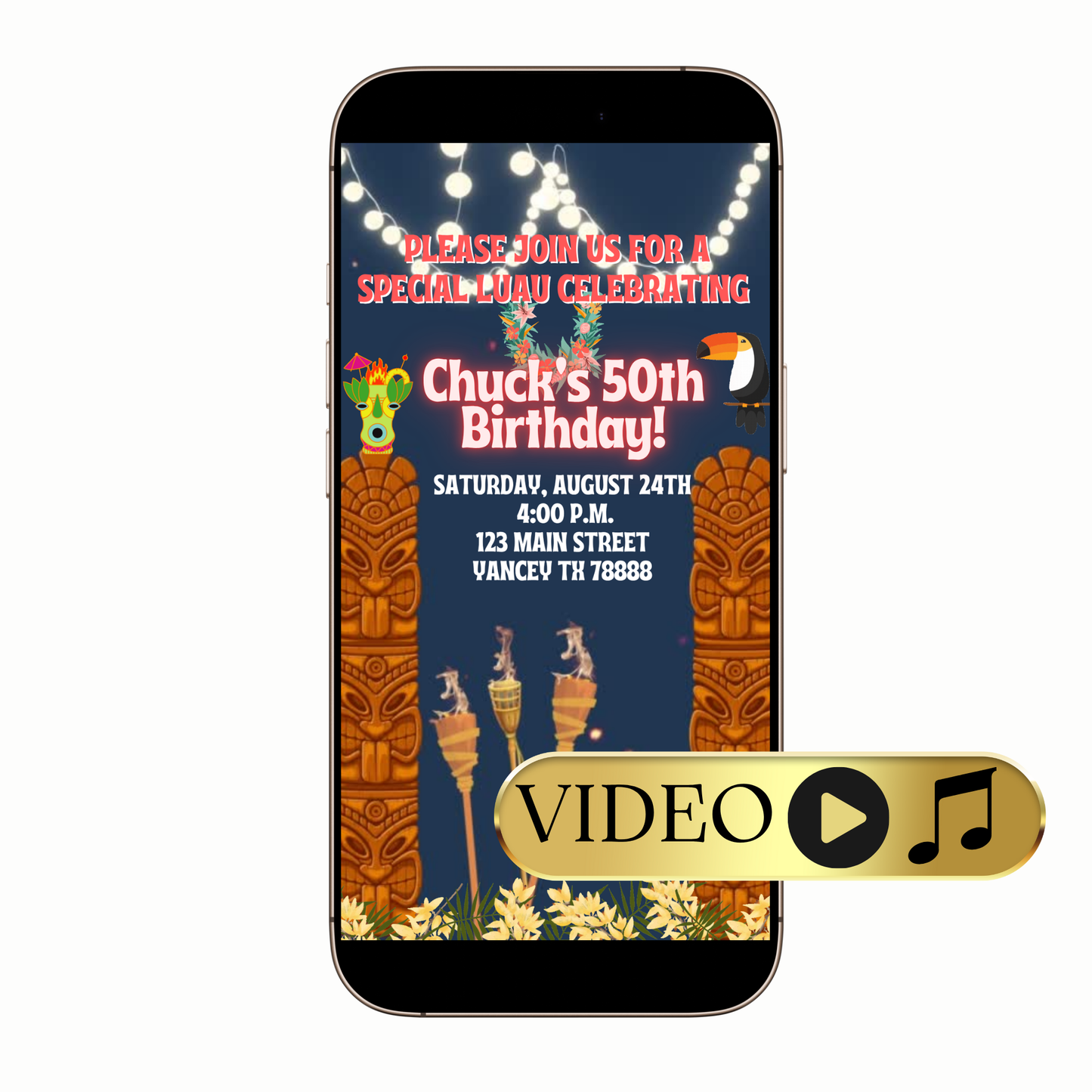 Editable Tropical Luau Theme Video Invitation Template