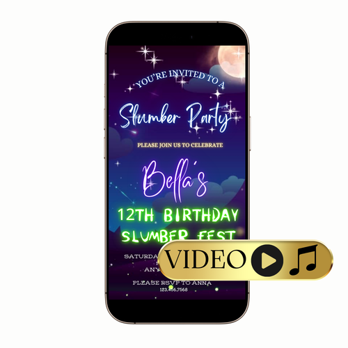 Editable Neon Slumber Night Video Invitation Template