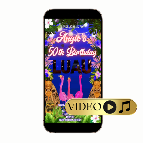 Editable Aloha Tropical Luau Video Invitation Template