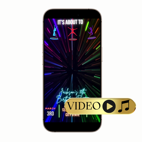 Editable Trampoline Glow Theme Video Invitation Template