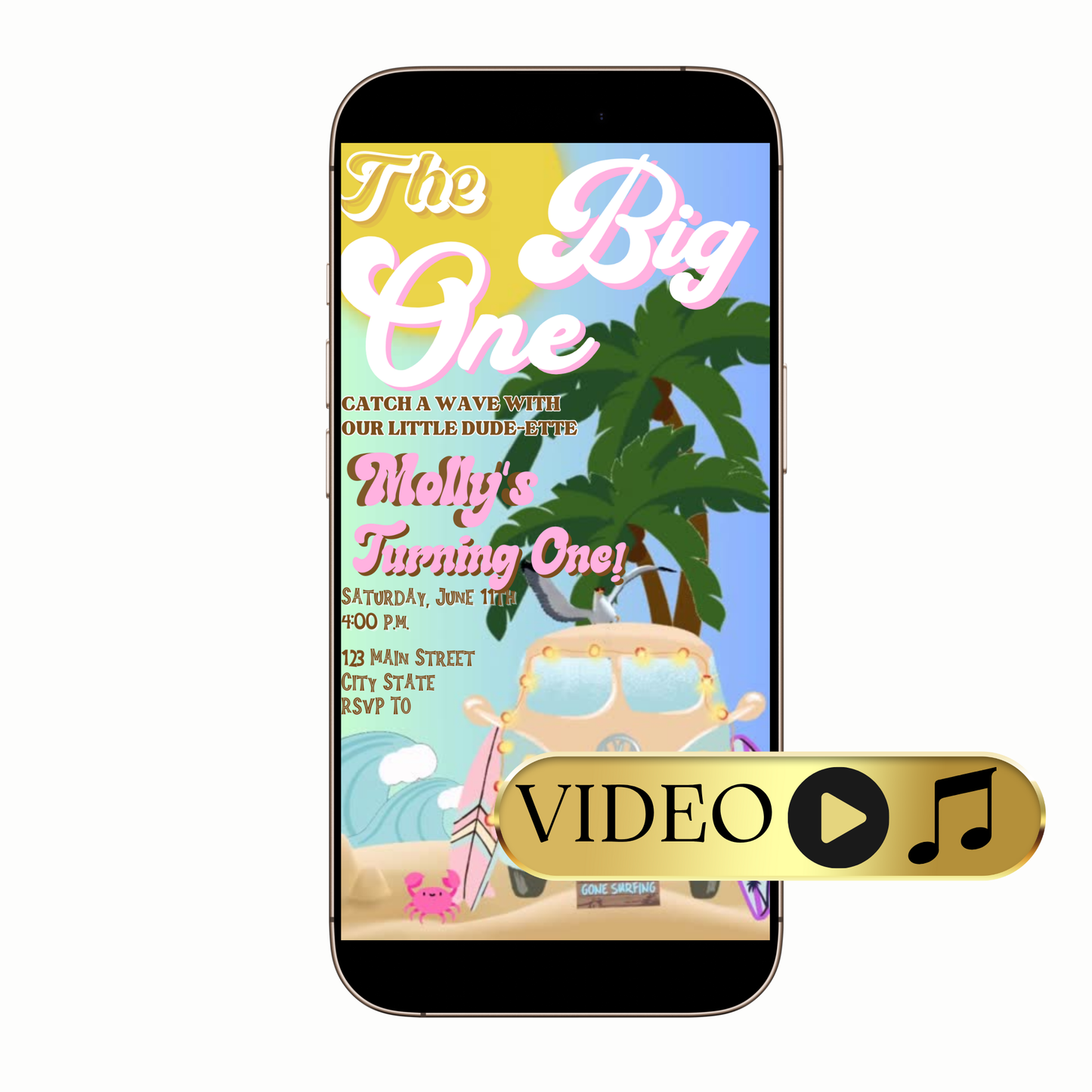 Retro Surf Van Beach Video Invitation for Mobile Sharing