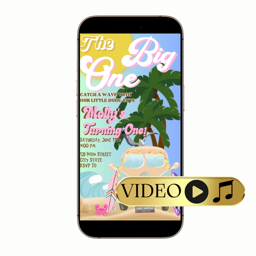 Retro Surf Van Beach Video Invitation for Mobile Sharing