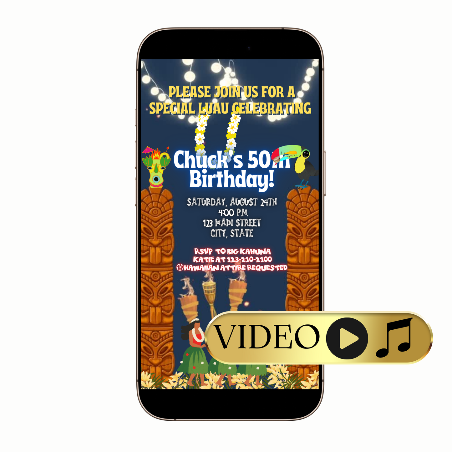 Digital Big Kahuna Luau Video Invitation MP4 Invite