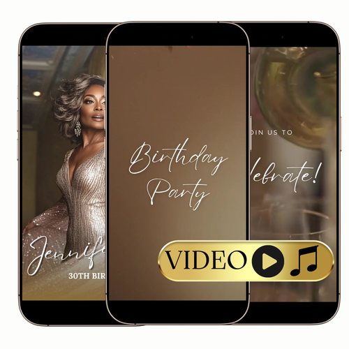 Digital Luxe Gold Birthday Party Video Invitation