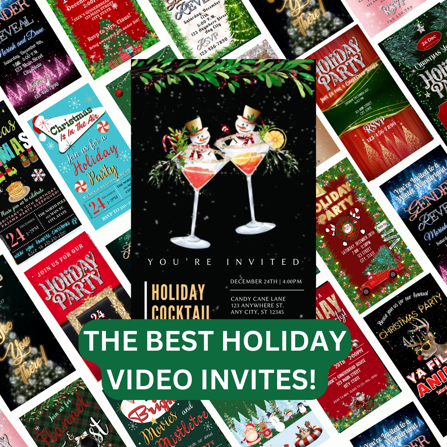 Christmas Party Video Invitation – Animated Holiday Cocktail Party - Editable Mobile