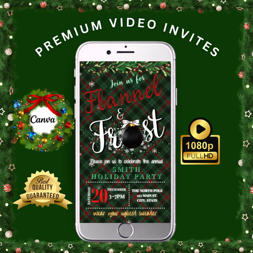 Christmas Flannel Party Video Invitation – Editable Flannel and Frost Evite