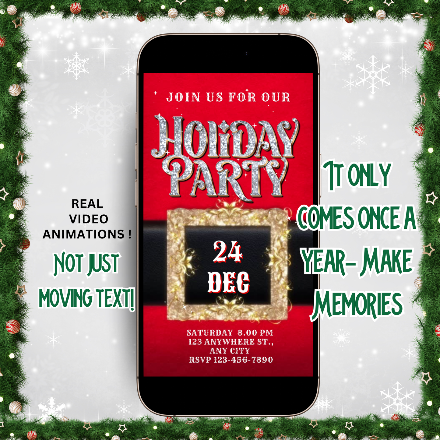 Santa Christmas Party Video Invitation – Modern Santa Editable Canva Holiday Evite with Music