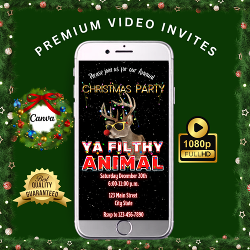 Ya Filthy Animal Christmas Video Invitation – Editable Christmas Vacation Evite
