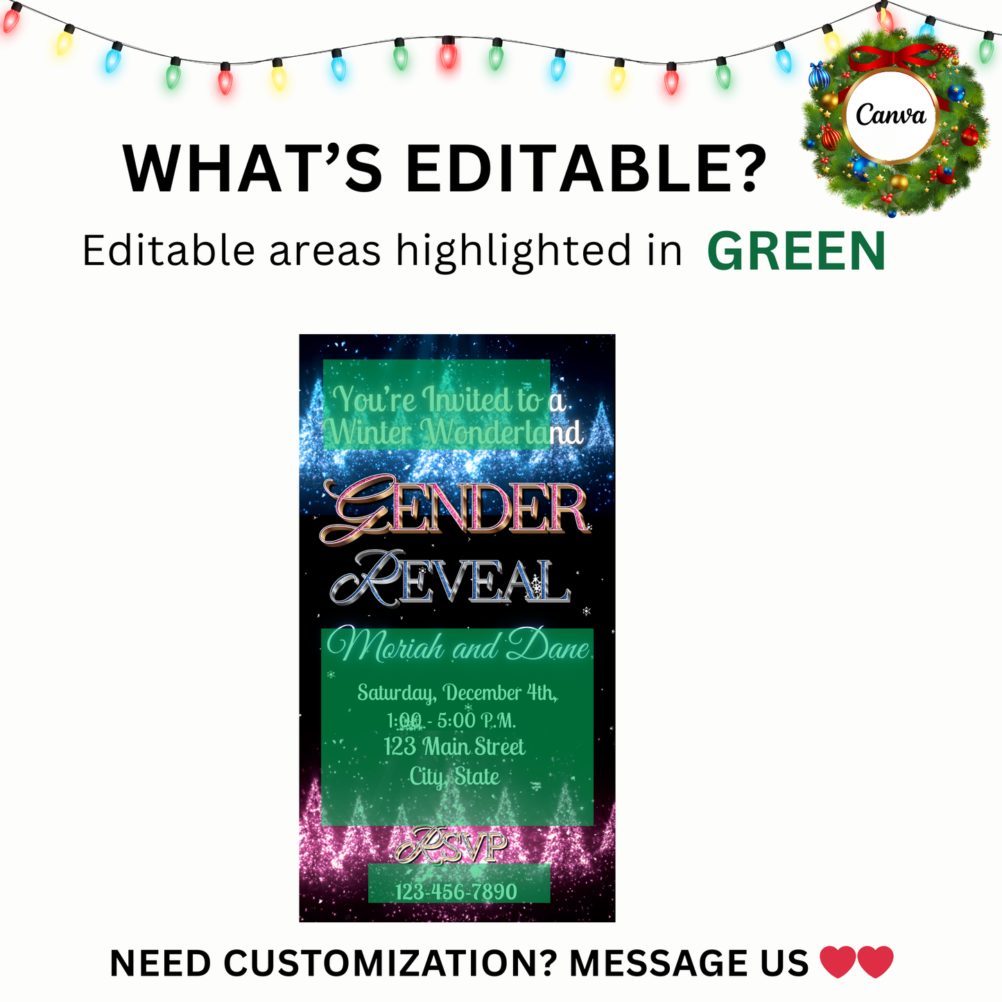 Gender Reveal Christmas Party Video Invitation – Editable Holiday Baby Reveal Canva Evite