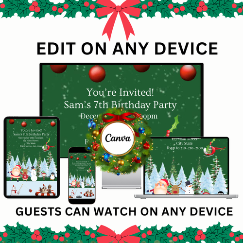 Santa Christmas Party Video Invitation – Editable Canva Holiday Evite with Music