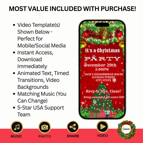 Western Christmas Party Video Invitation – Editable Canva Christmas Evite