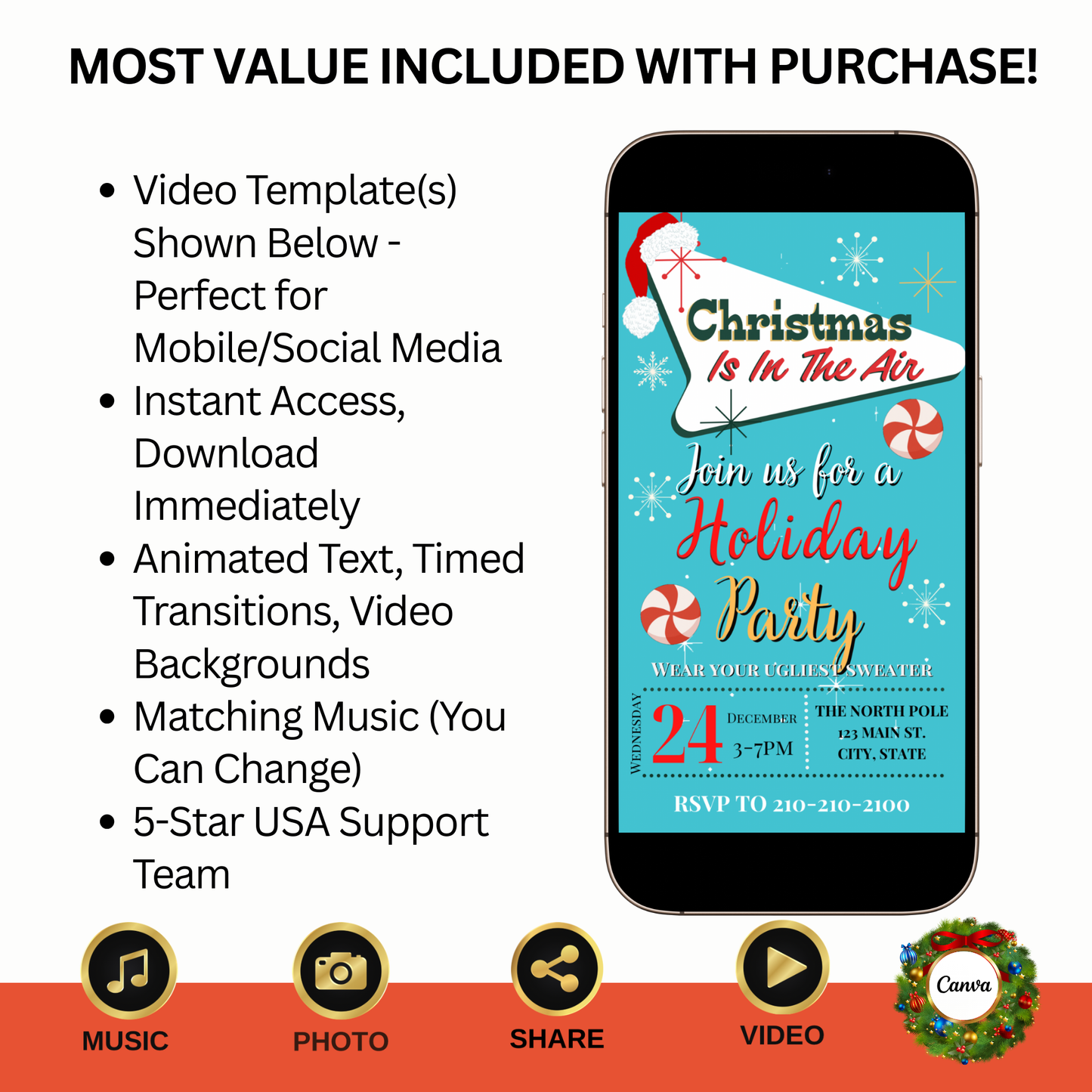 Retro Christmas Party Video Invitation – Editable Turquoise Christmas Evite
