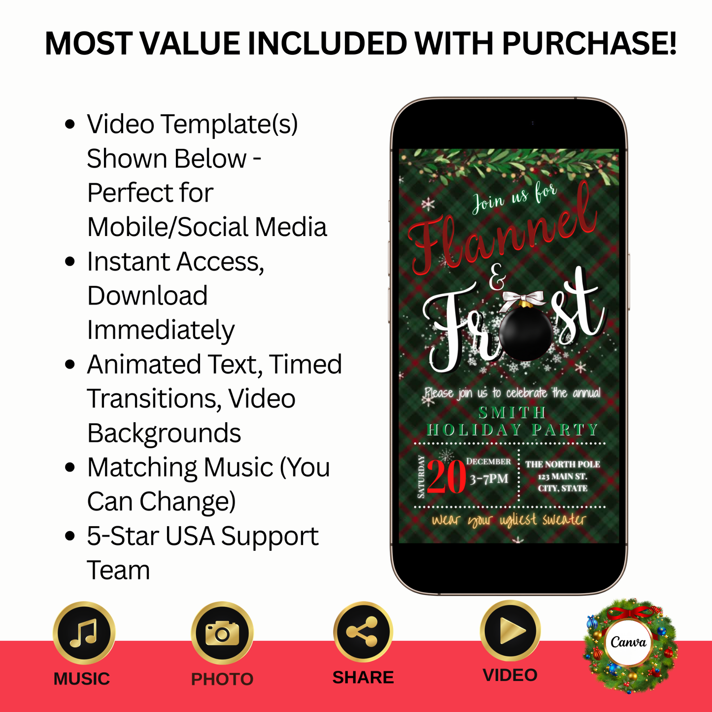 Christmas Flannel Party Video Invitation – Editable Flannel and Frost Evite
