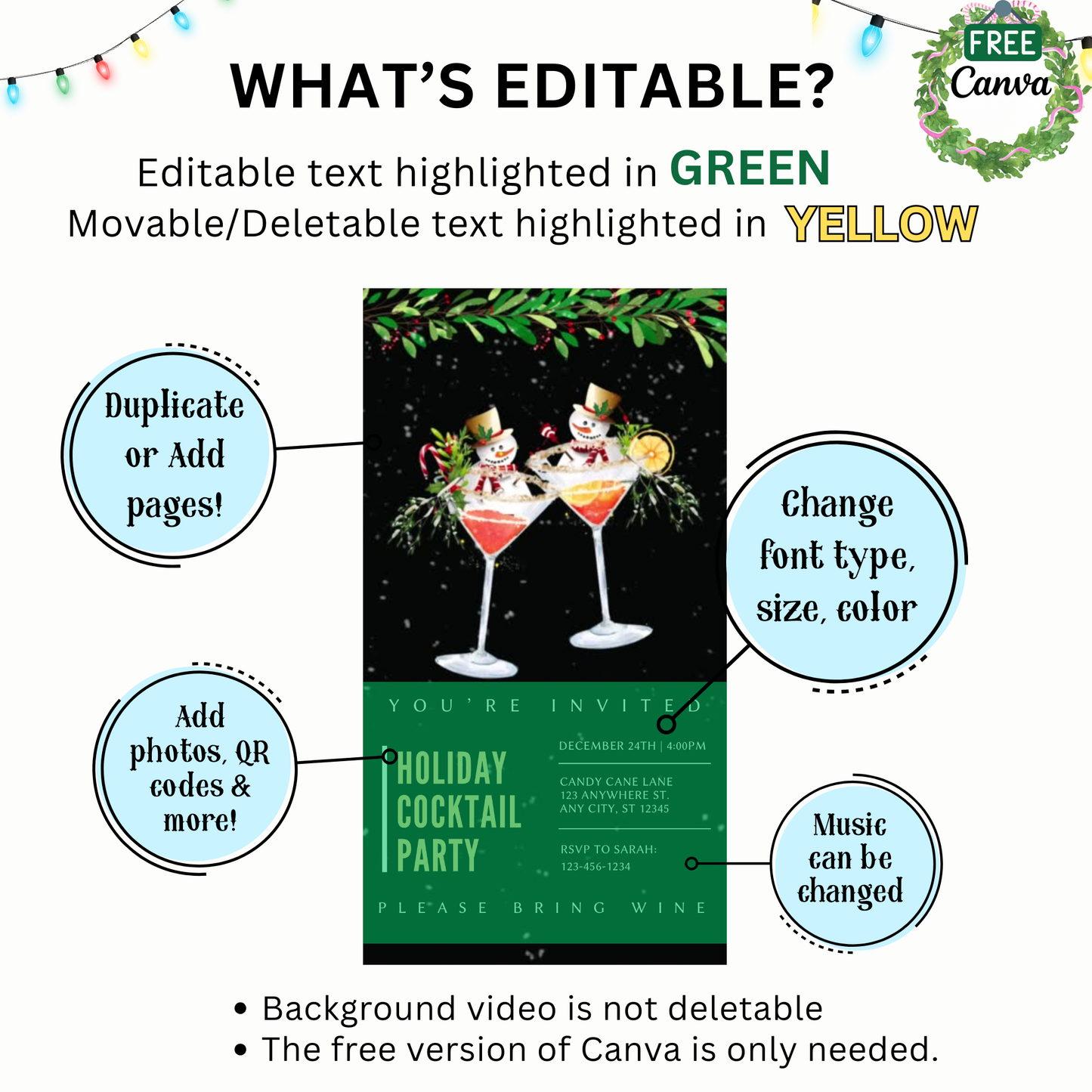 Christmas Party Video Invitation – Animated Holiday Cocktail Party - Editable Mobile