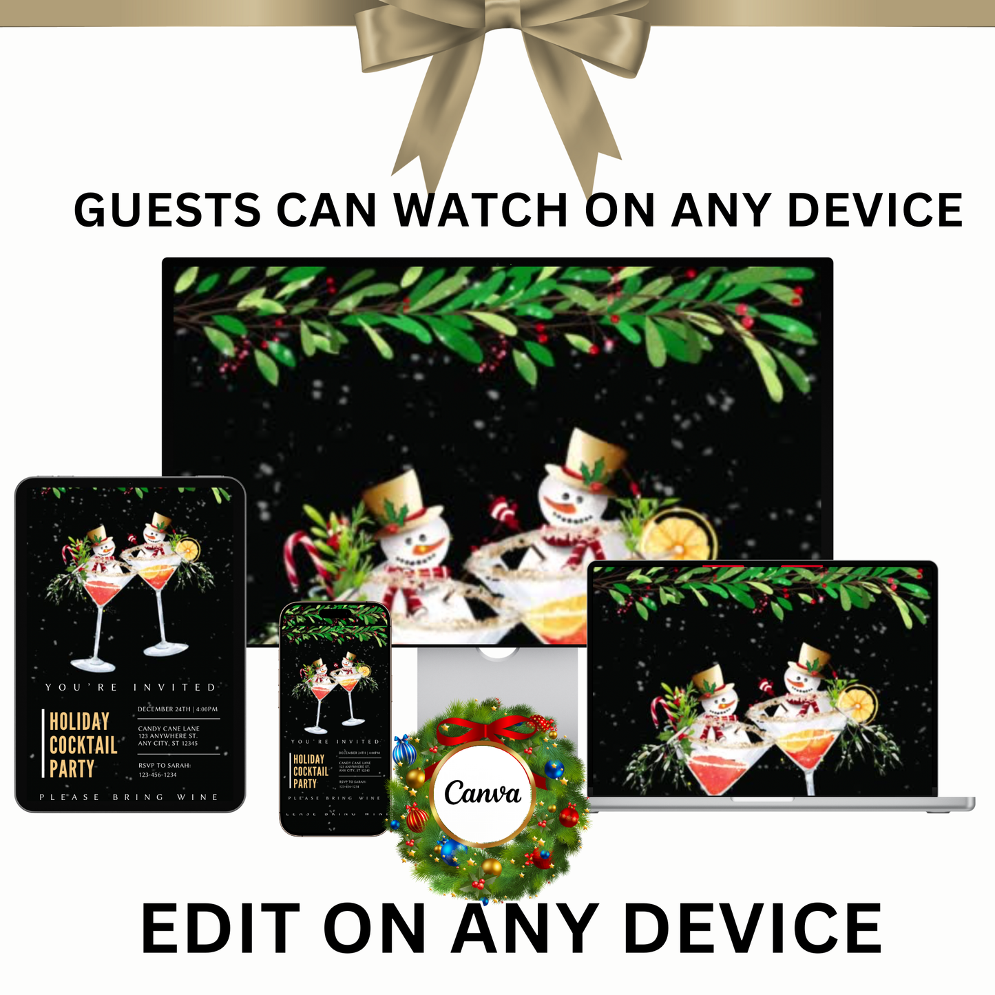 Christmas Party Video Invitation – Animated Holiday Cocktail Party - Editable Mobile