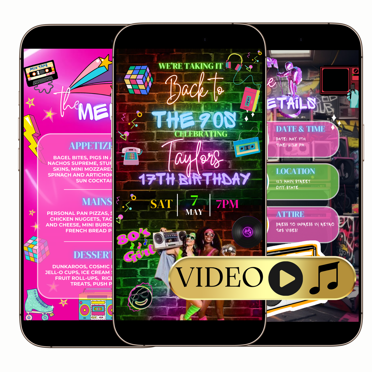 80s 90s 2000s Neon Party Animated Evite Template