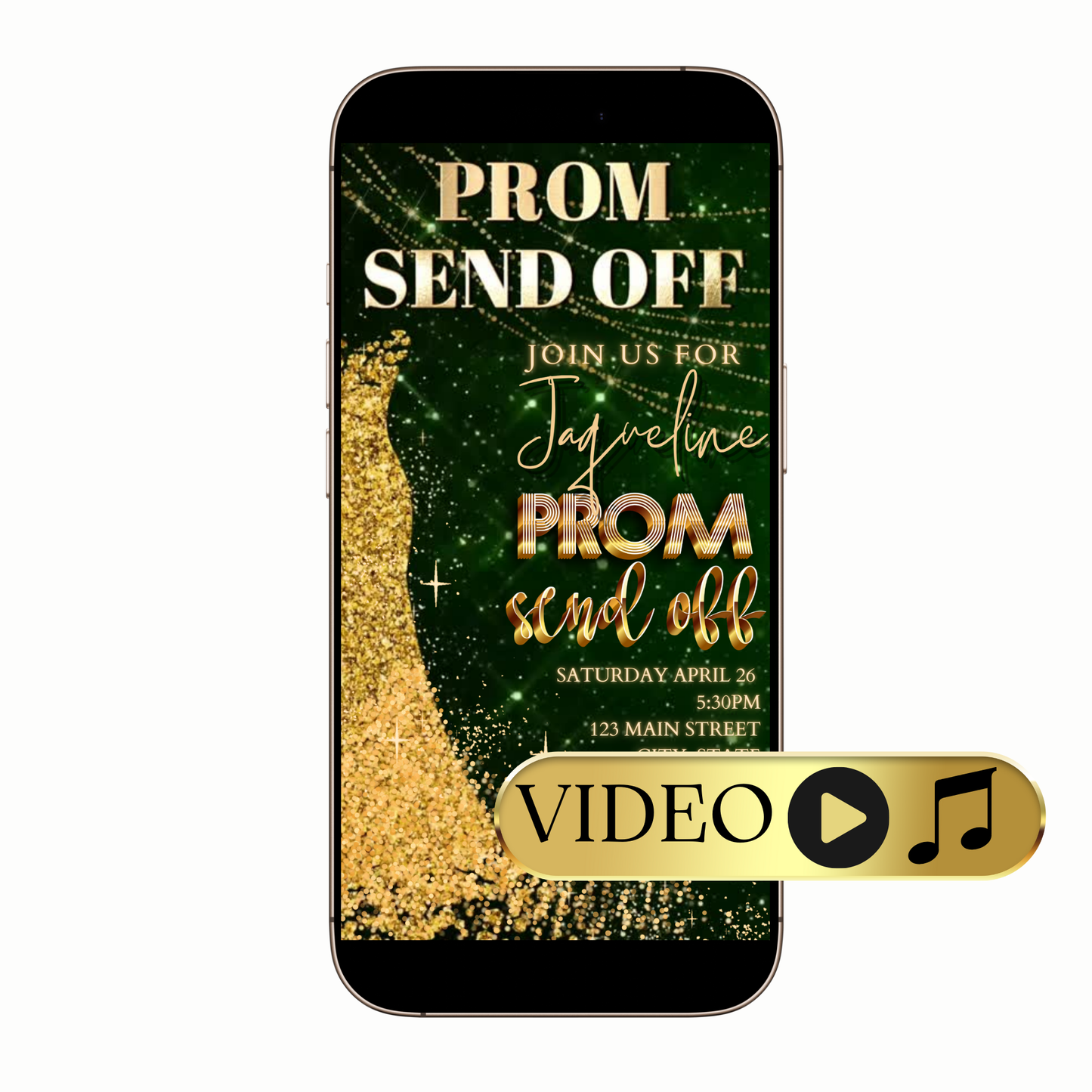 Prom Reveal MP4 invitation with stylish typography