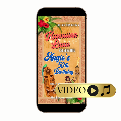 Editable Tropical Island Party Video Invitation Template with beach, luau, ocean