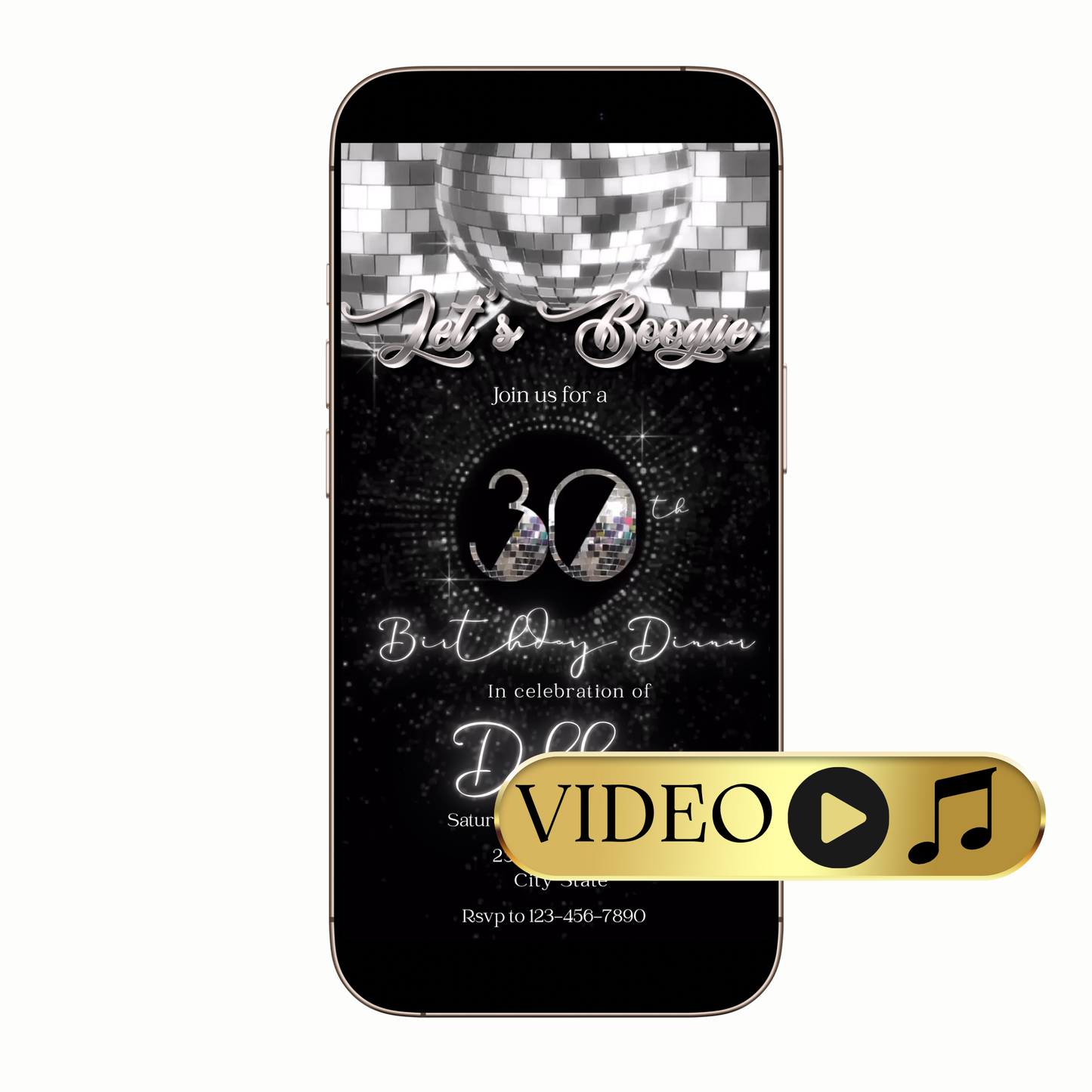 Editable Silver Disco Glam Video Invitation Template