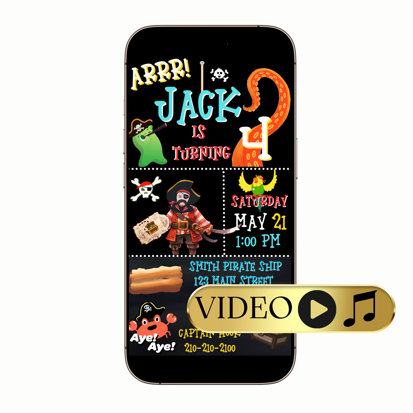 Editable Pirate Adventure Digital Video Invitation Template