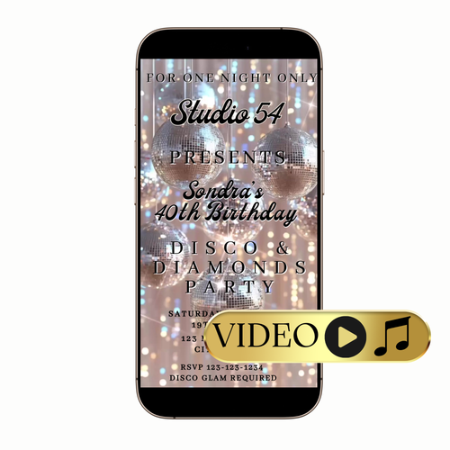 Editable Studio 54 Disco Glam Digital Video Invitation Template