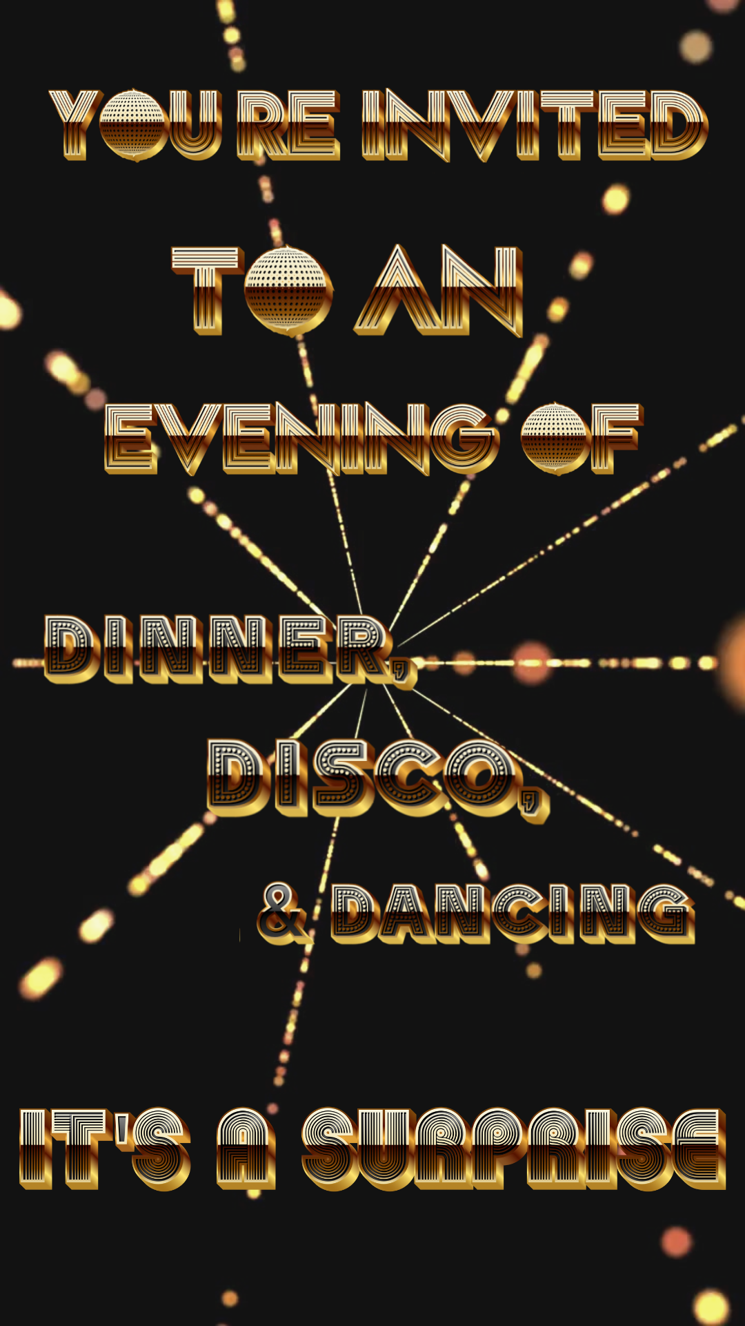 Retro disco party video invitation with glitter accents