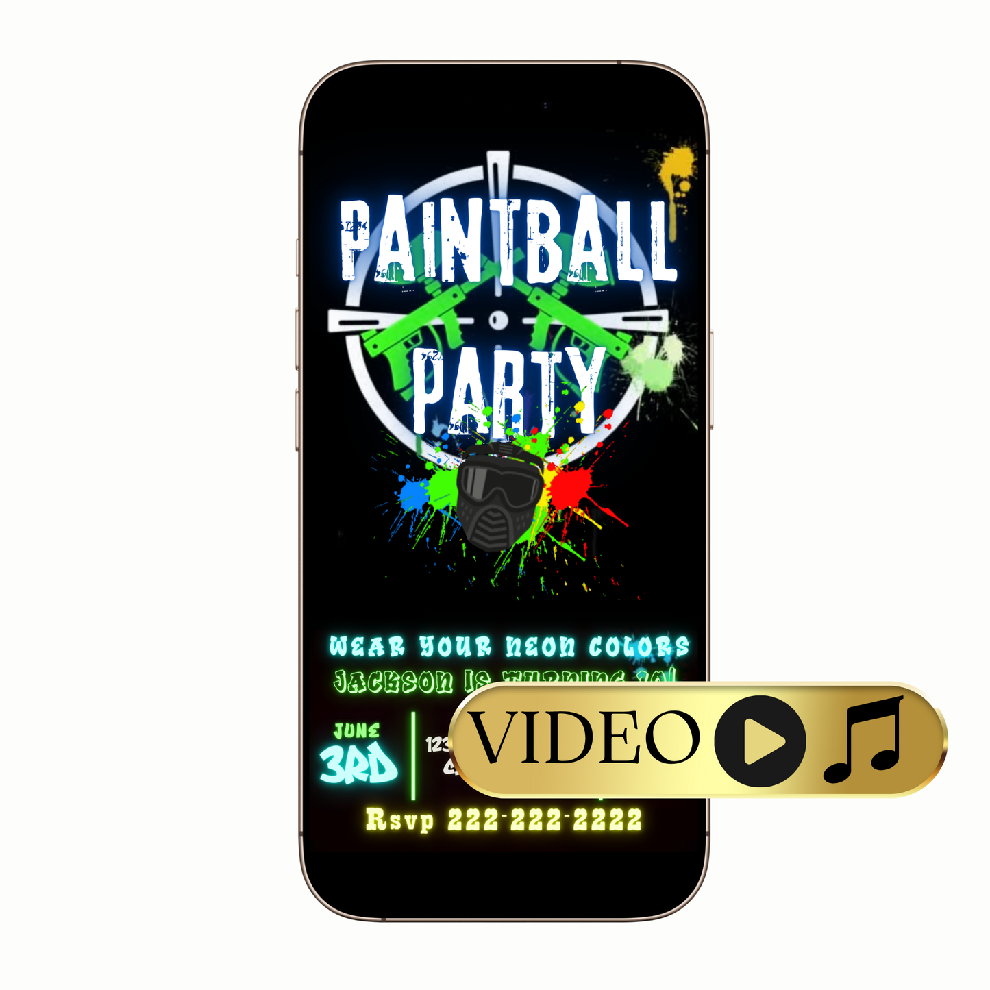 Editable Neon Paintball Party Video Invitation Template