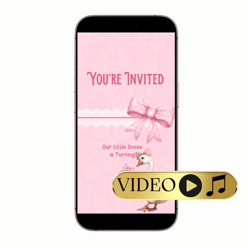 Vertical phone mockup showing pink bow animated video invite