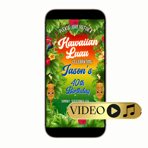 Editable Sunset Hawaiian Luau Video Invitation Template