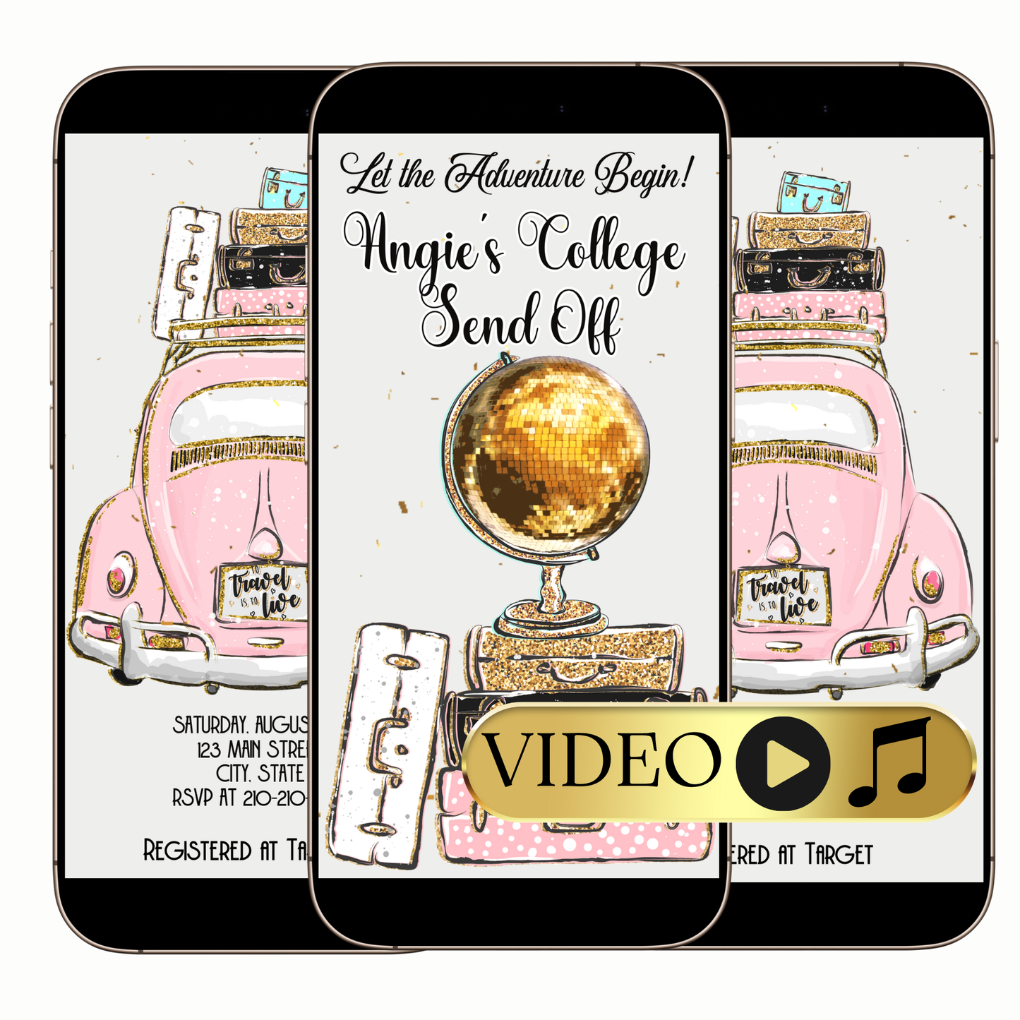 Editable Travel-Themed College Sendoff Video Invitation – Adventure Awaits Evite Template