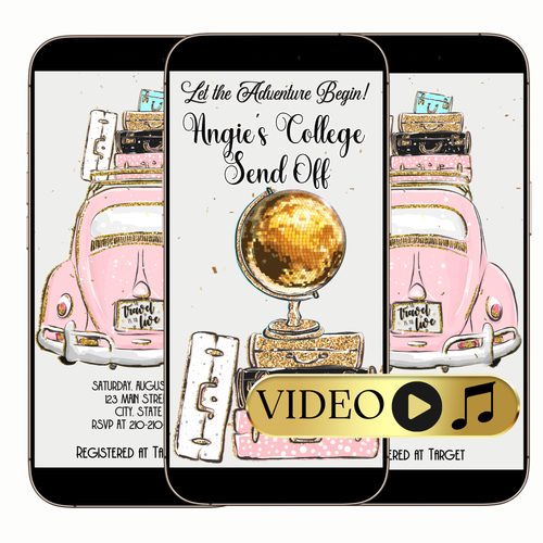 Editable Travel-Themed College Sendoff Video Invitation – Adventure Awaits Evite Template