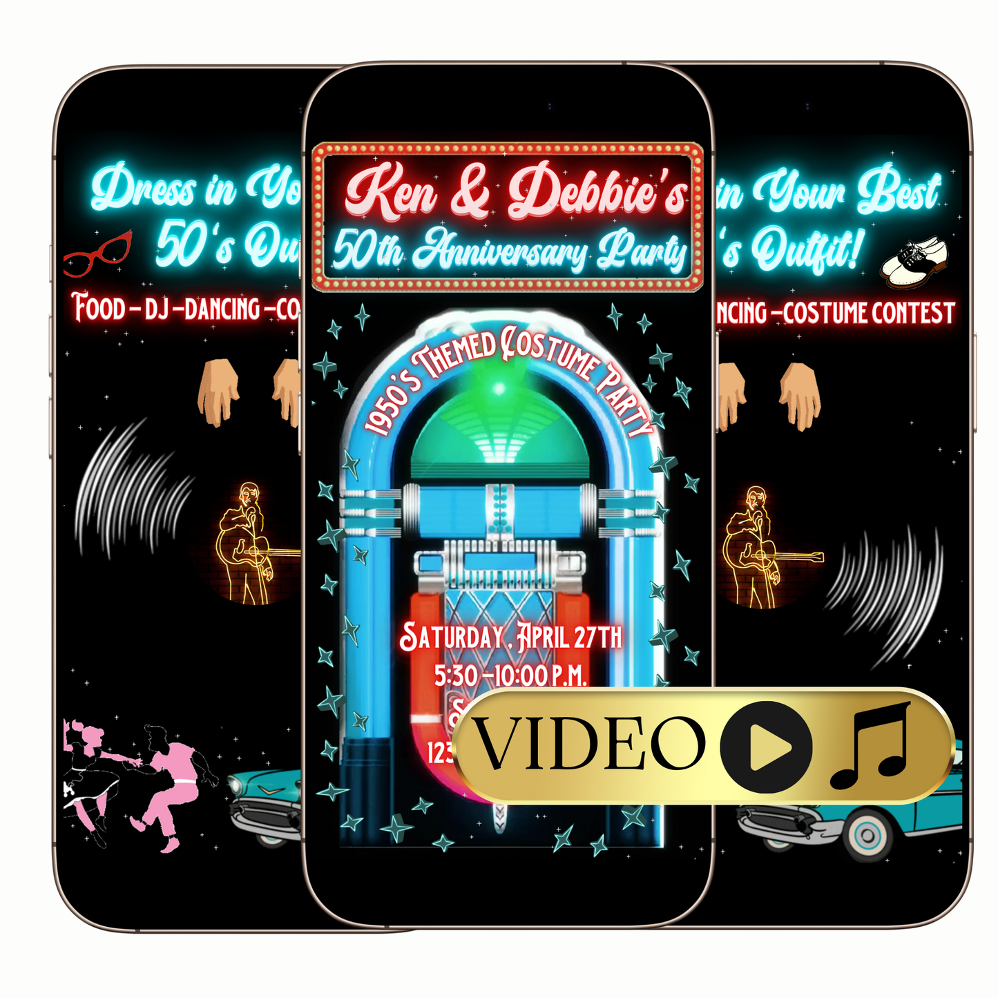Editable Rockabilly 1950s Themed Party Video Invitation