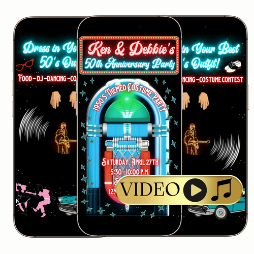 Editable Rockabilly 1950s Themed Party Video Invitation