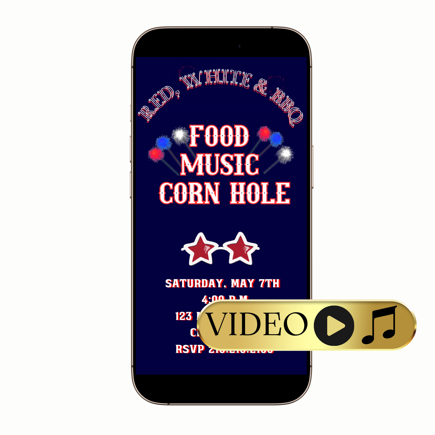 Editable Red White and BBQ Digital Video Invitation Template