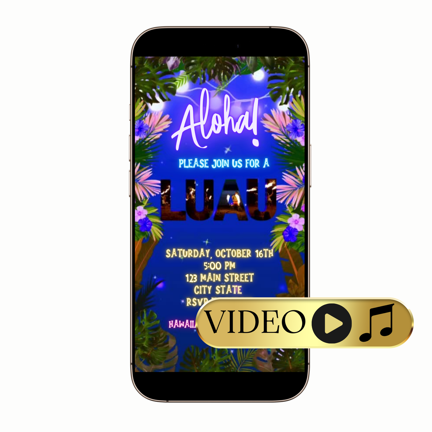 Editable Aloha Hawaiian Luau Video Invitation Template