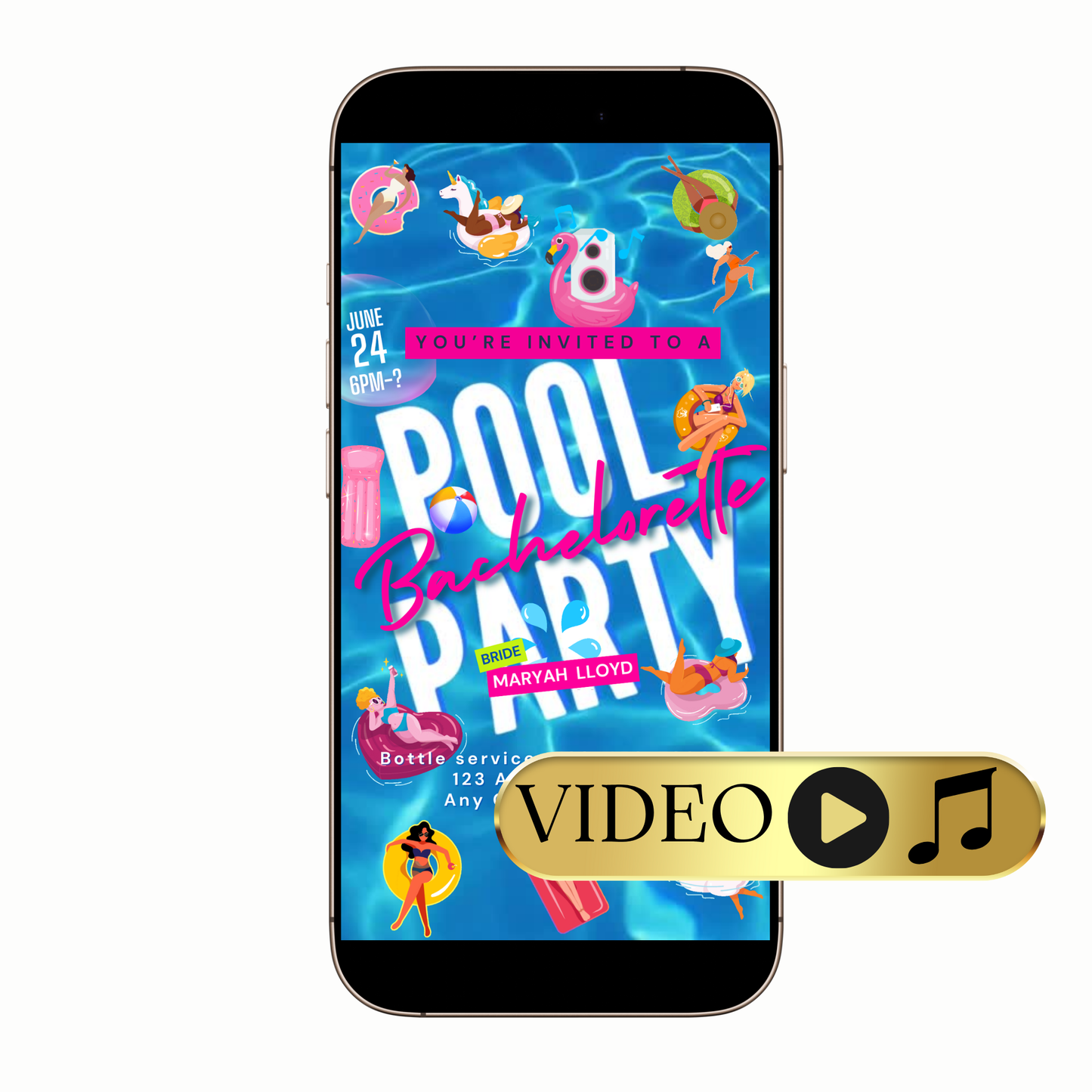 Editable Summer Pool Bash Digital Video Invitation Template