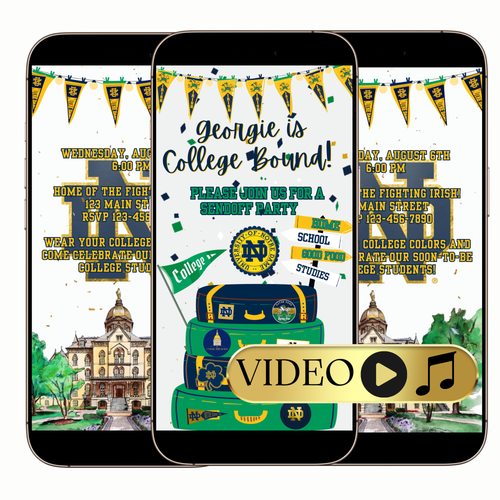 Digital Notre Dame College Send Off Video Invitation – Irish Pride Trunk Party Evite MP4 Invite