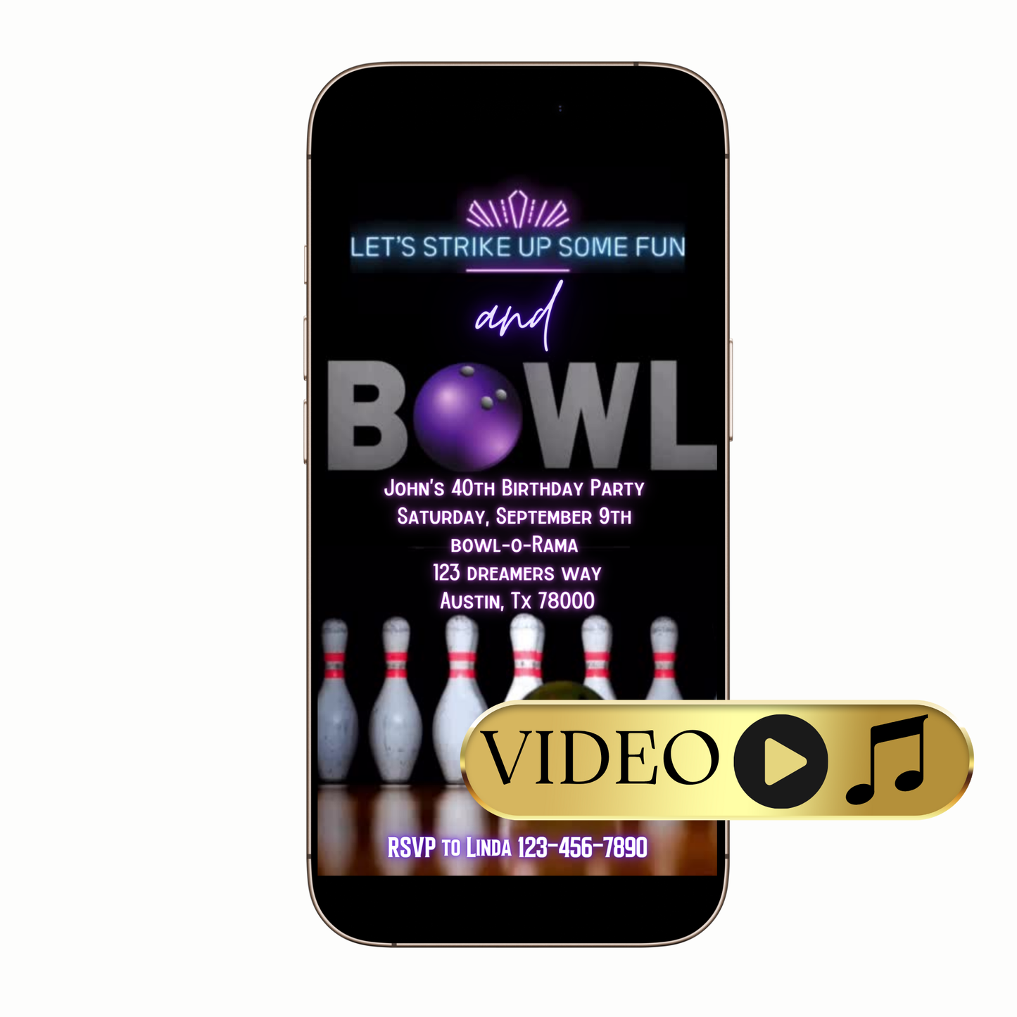Editable Retro Bowling Alley Video Invitation Template