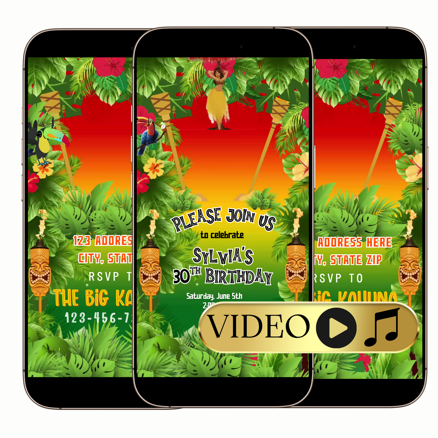 Digital Tropical Hawaiian Luau Video Invitation