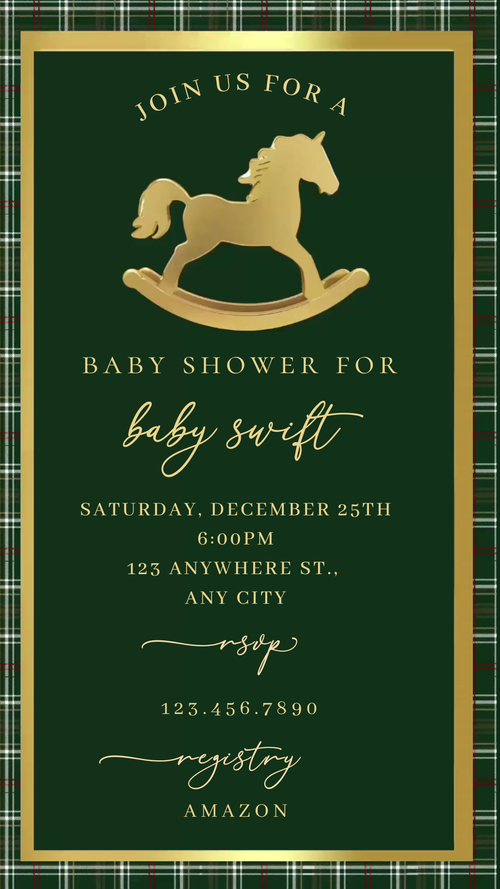 Editable RL Horse baby shower invite displayed on smartphone