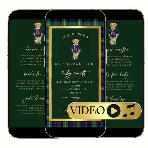 Editable Classic Polo Bear Baby Shower Video Invitation