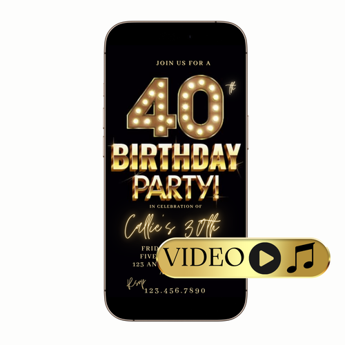 Editable Golden Lights Party Video Invitation Template