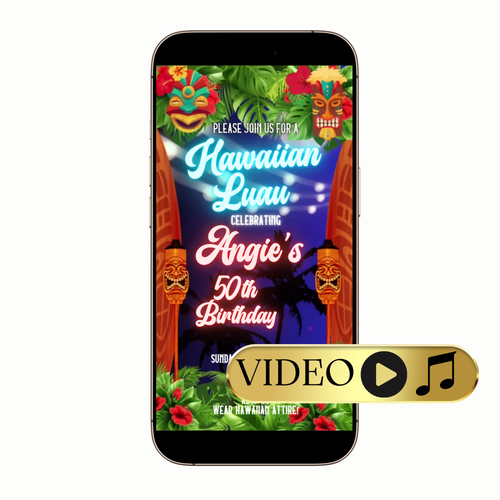 Editable Tropical Hawaiian Luau Video Invitation Template with beach, luau, ocean