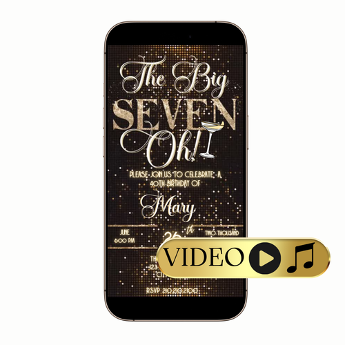 Editable The Big Seven-Oh 70th Birthday Video Invitation — Elegant Gold Glam Design Template