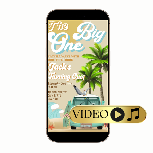 Editable Surfs Up Beach Theme Video Invitation Template