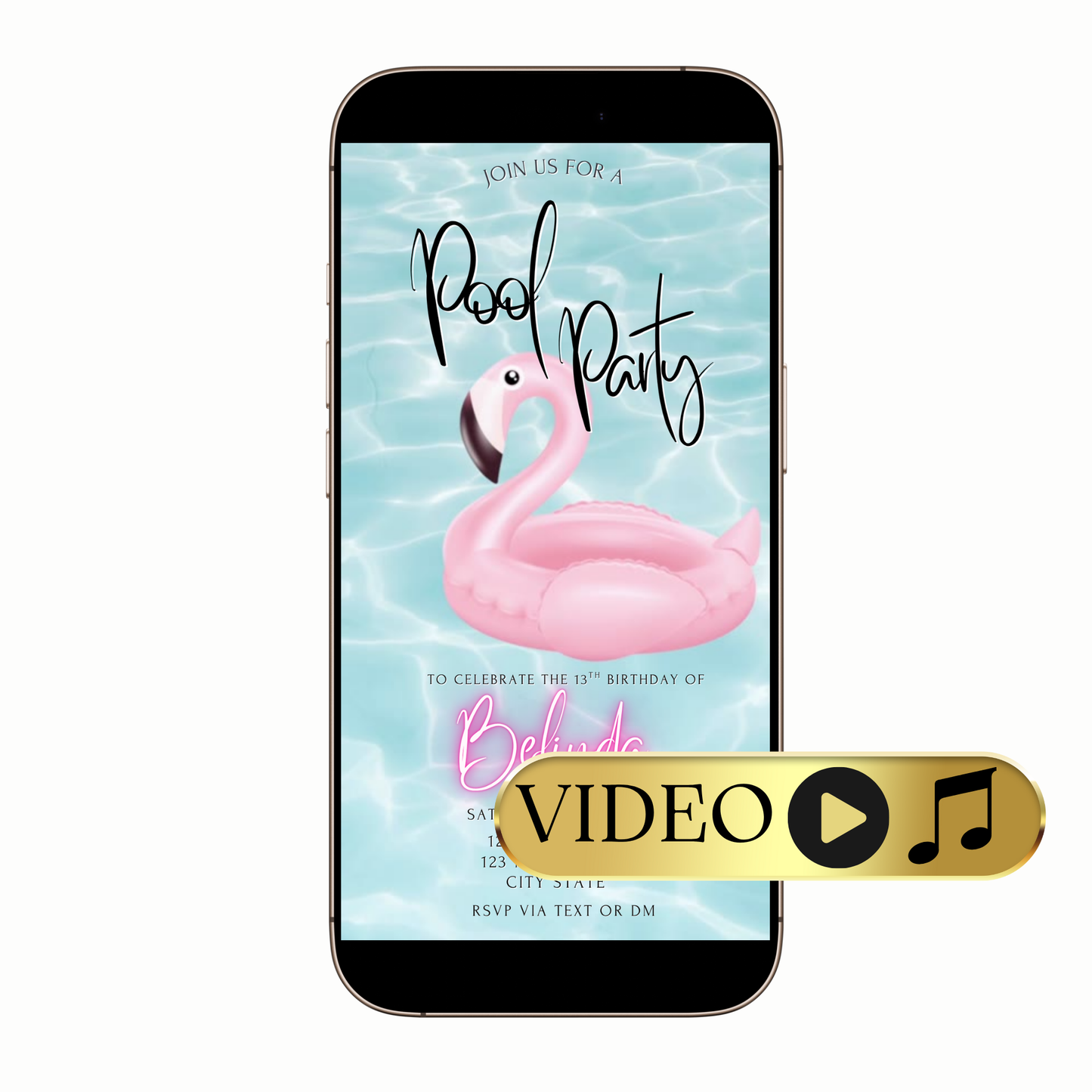 Editable Pink Flamingo Pool Video Invitation Template