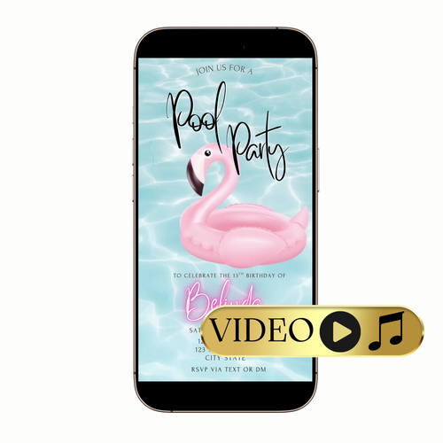 Editable Pink Flamingo Pool Video Invitation Template