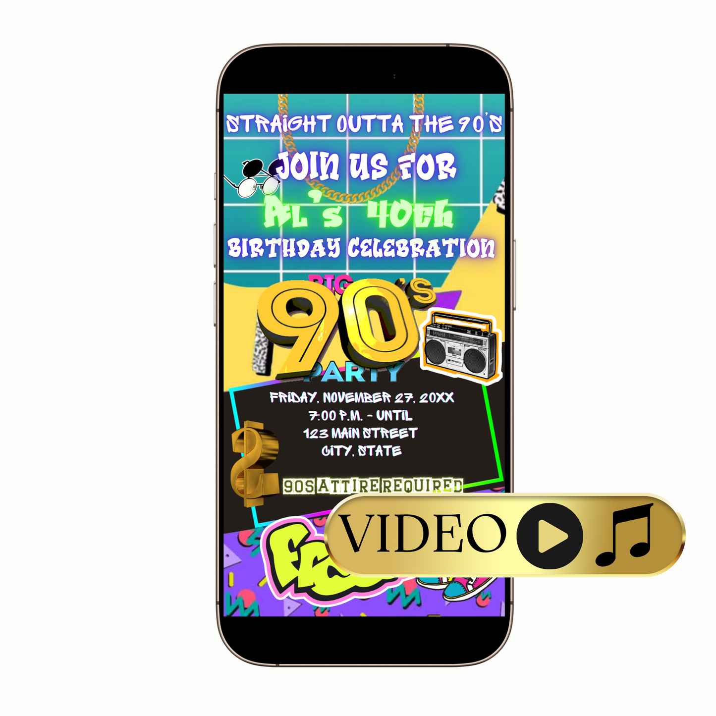 Editable 90s Throwback Birthday Party Video Invitation