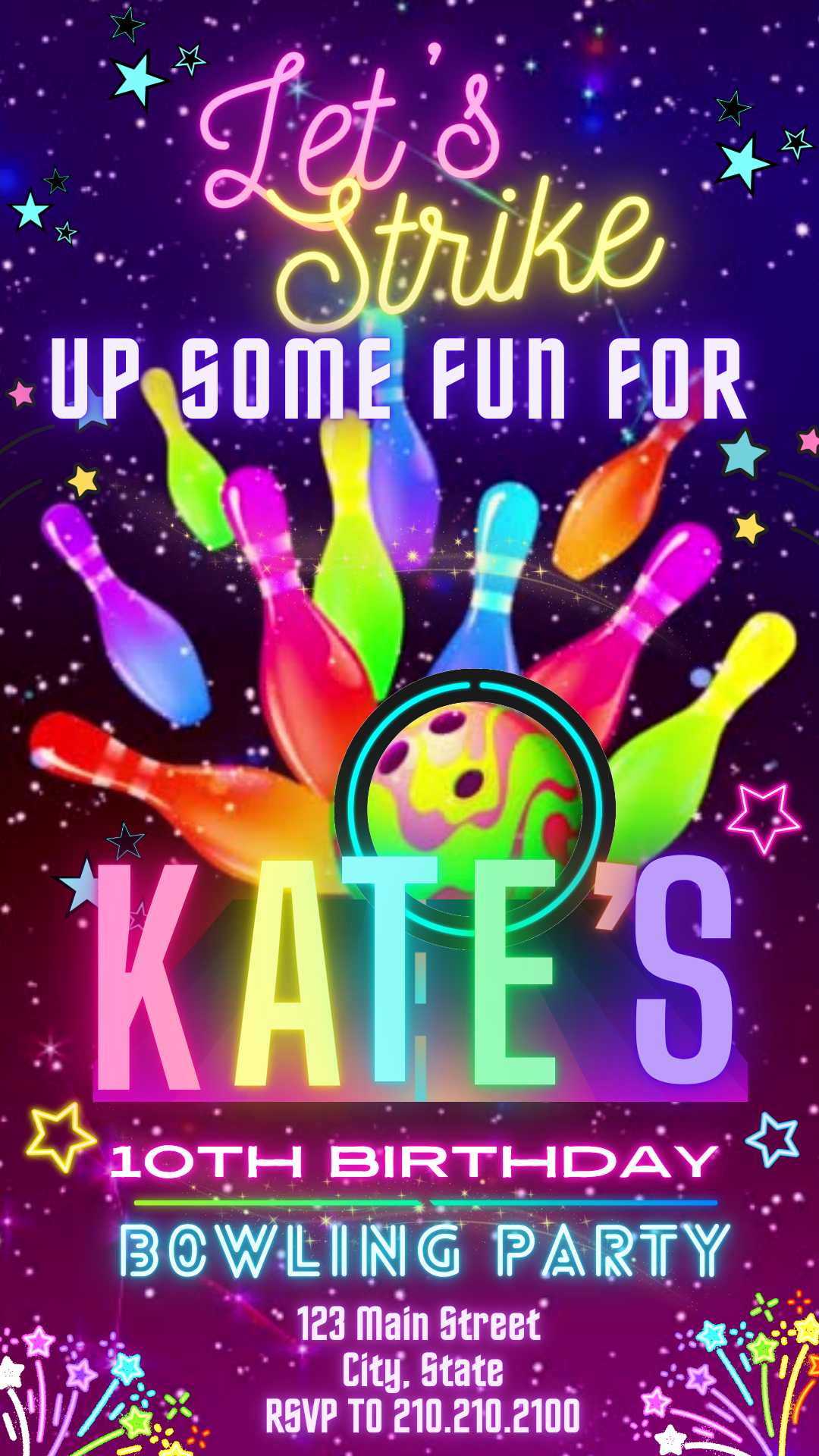 Glow Bowling Theme Video Invitation Download