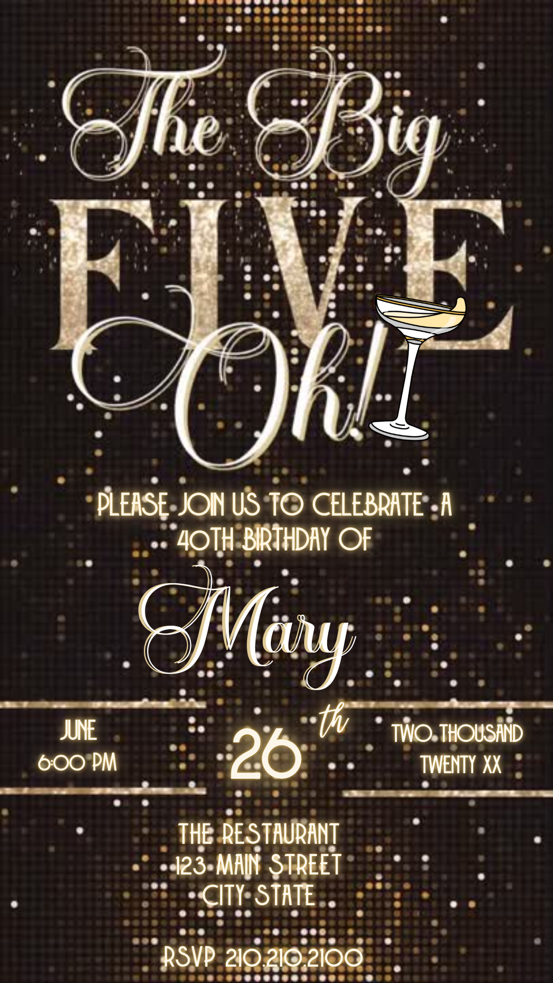 The Big Five-Oh 50th Birthday Glam Video Invitation — Glitter Gold & Black Download